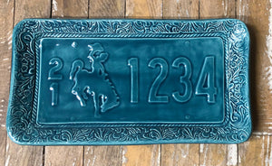 Wyoming Pottery Large Rectangle License Plate Teal