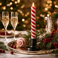 Candy Cane 3D Flame LED Taper Candle 10in Set of 2