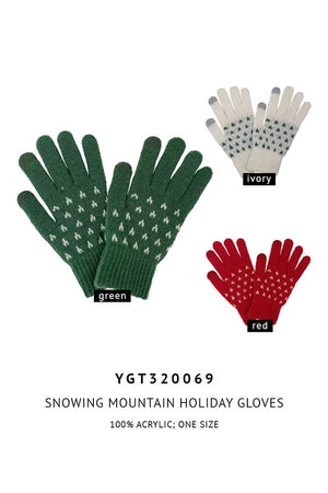 Holiday Snowing Mountain Gloves: Green