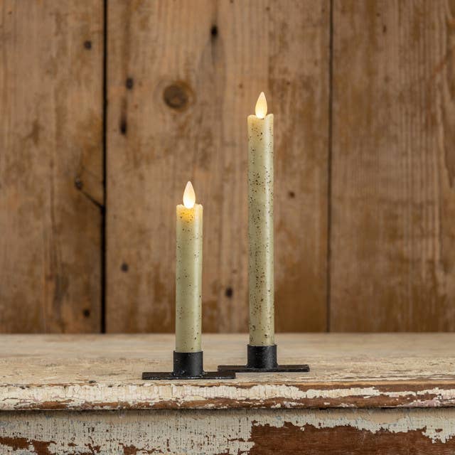 SET/ 2 - 9.5" MOVING FLAME GREEN TAPER CANDLE