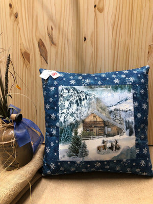 Mountain Cabin with Wildlife 16x16 Pillow #2