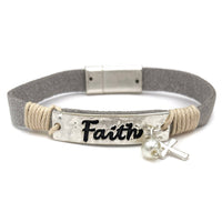 Faith Silver Cross Pearl Pu Leather Bracelet