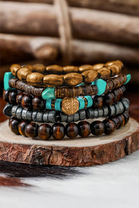 LDC Boho Turquoise Wooden Beaded Multi Layer Bracelet