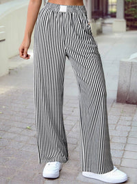 Stripe Tab Patched Elastic Waistband Pocketed Loose Pants
