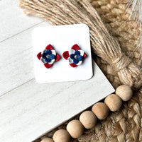 Polymer Clay Earrings - Patriotic Flower Stud Earrings