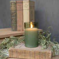 5" GREEN GLASS 3D FLAME CANDLE