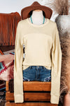 Fashion-W Thermal Knit Patchwork Exposed Seam Top