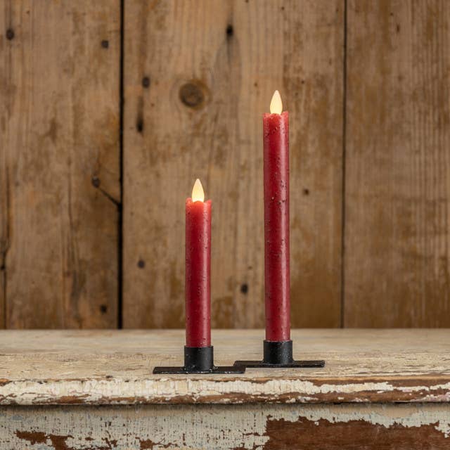 SET/ 2 - 9.5" MOVING FLAME RED TAPER CANDLE