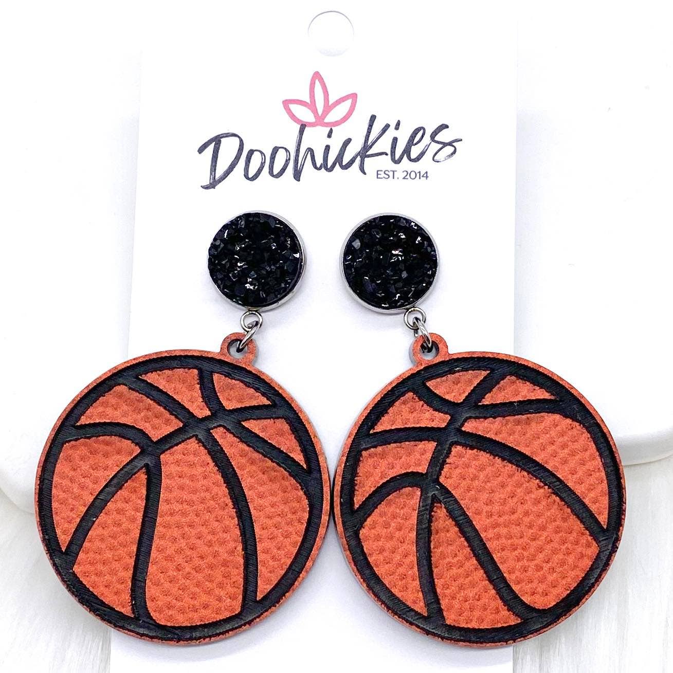 2.25" Engraved Basketball Dangles Newcastle Dogies Black Sparkles