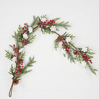 32151-4ft Garland-Snowy feather pines w. snowflakes