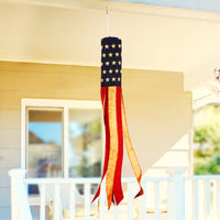 Windsock American Flag 60 IN Tea-Stained Embroidered