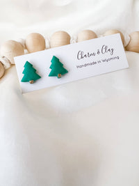 Handpainted Tiny Christmas Tree Stud Earrings