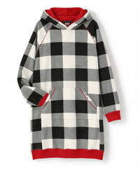 Oversized Hooded Sweatshirt with Pocket- White Plaid