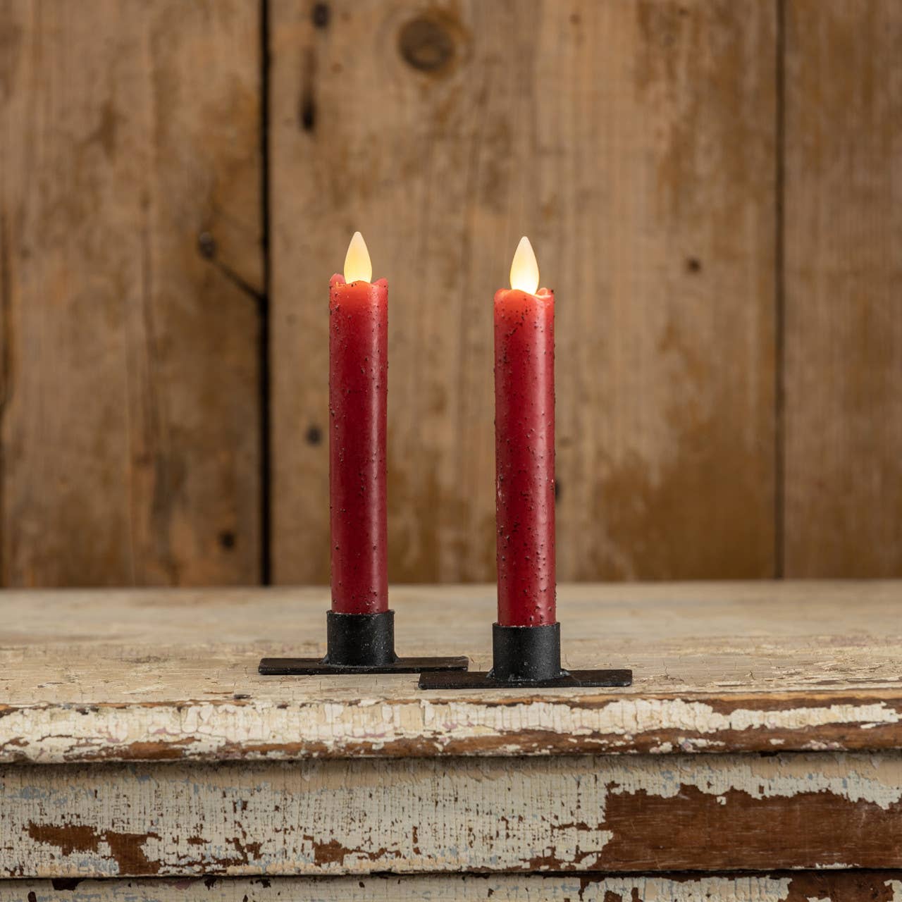 SET/ 2 - 6.75" MOVING FLAME RED TAPER CANDLE
