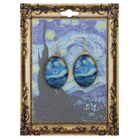 Starry Night Print Gold Oval Fine Art Earrings
