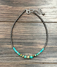 739592, Handmade 16" Gemstone, Polish Navajo Bead Necklace