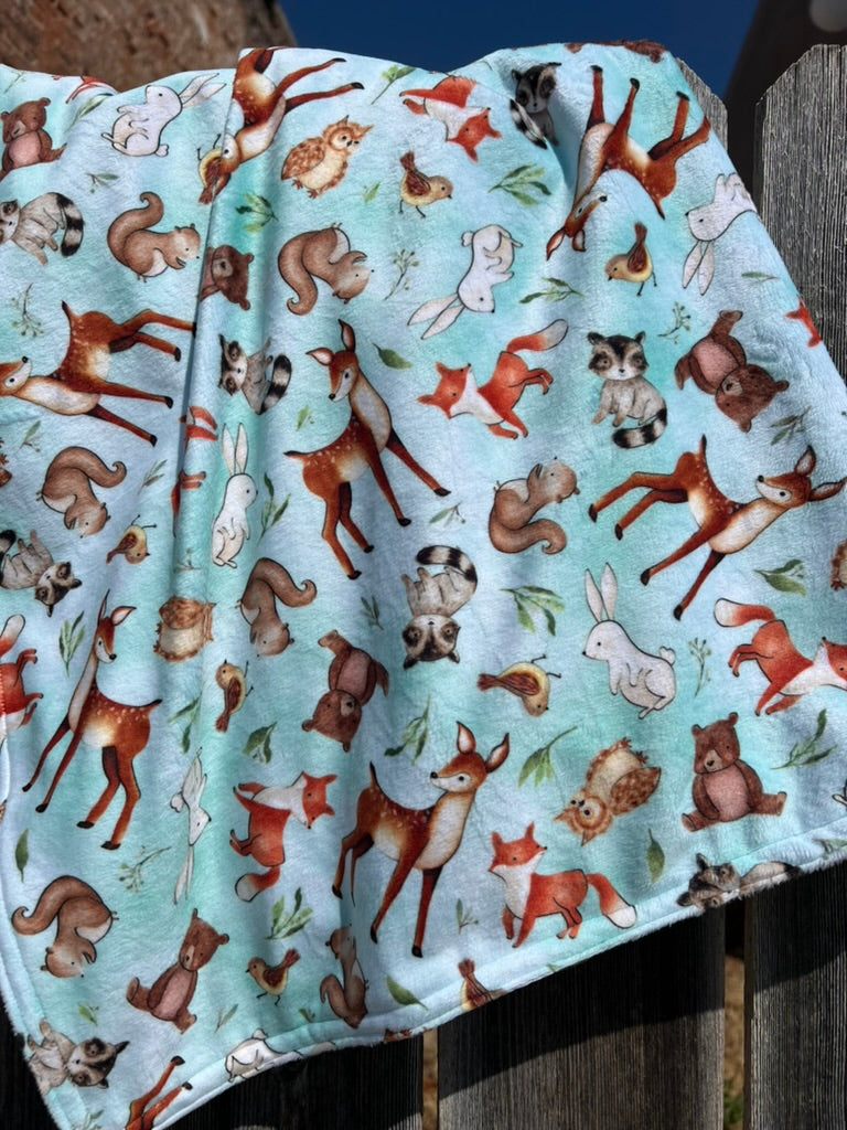 Baby Cuddle Blanket #75 Forest Animals Aqua