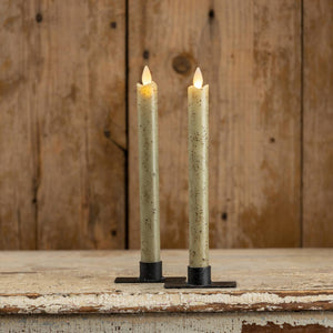 SET/ 2 - 9.5" MOVING FLAME GREEN TAPER CANDLE