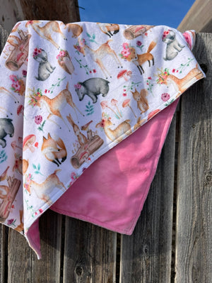 Baby Cuddle Blanket #12 Forest Animals - Pink