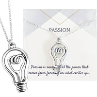 Silver Light Bulb Pendant Necklace on Passion Card