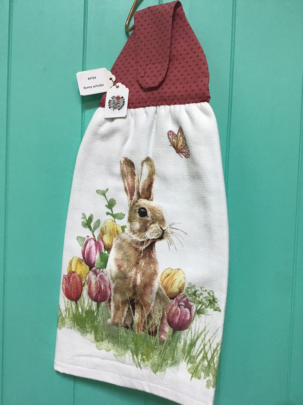 #KT64 Bunny w/tulips kitchen towel