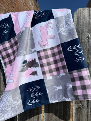 Baby Cuddle Blanket #54 Wildlife Pink/Navy