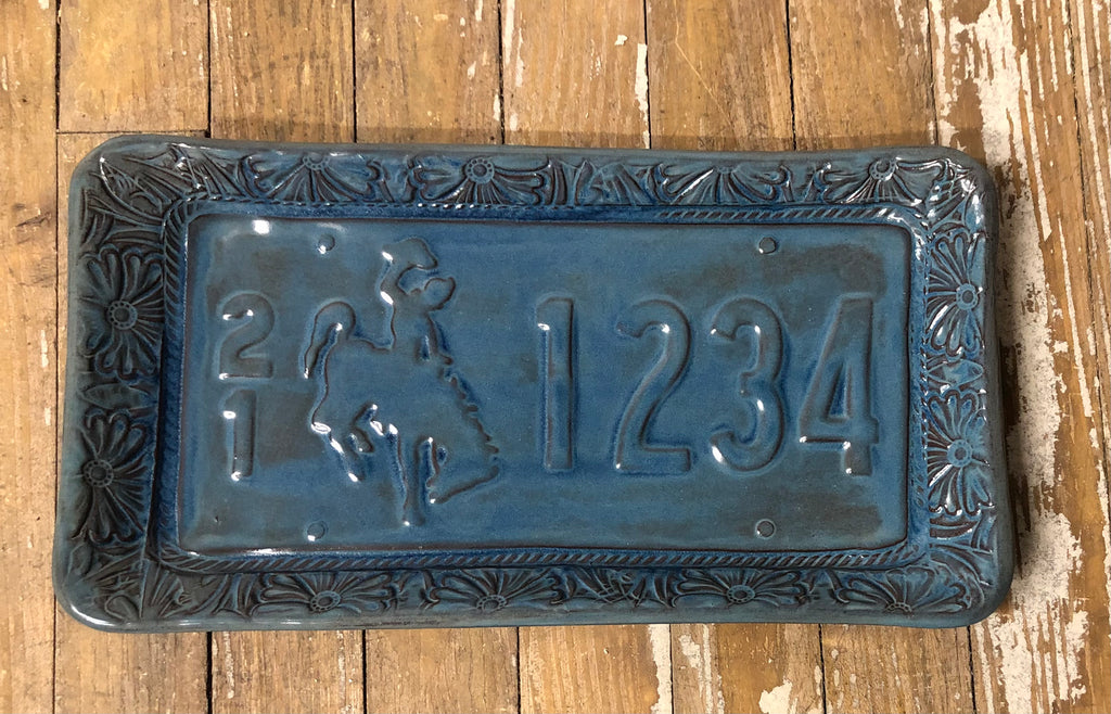 Wyoming Pottery Large Rectangle License Plate Blue