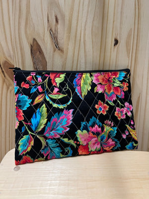 #12 Bright Flowers on Black Large Zip Case Pouch