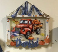 "Thankful" red truck sign