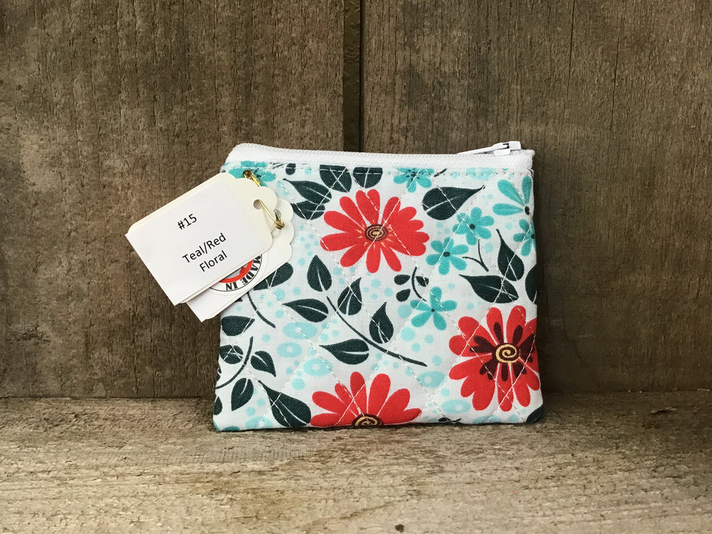 #15 Teal/red floral Mini Zip Case Pouch