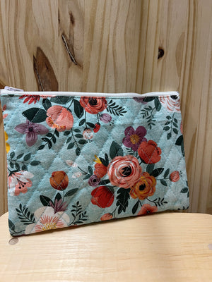 #20 Light teal floral Medium Zip Case Pouch