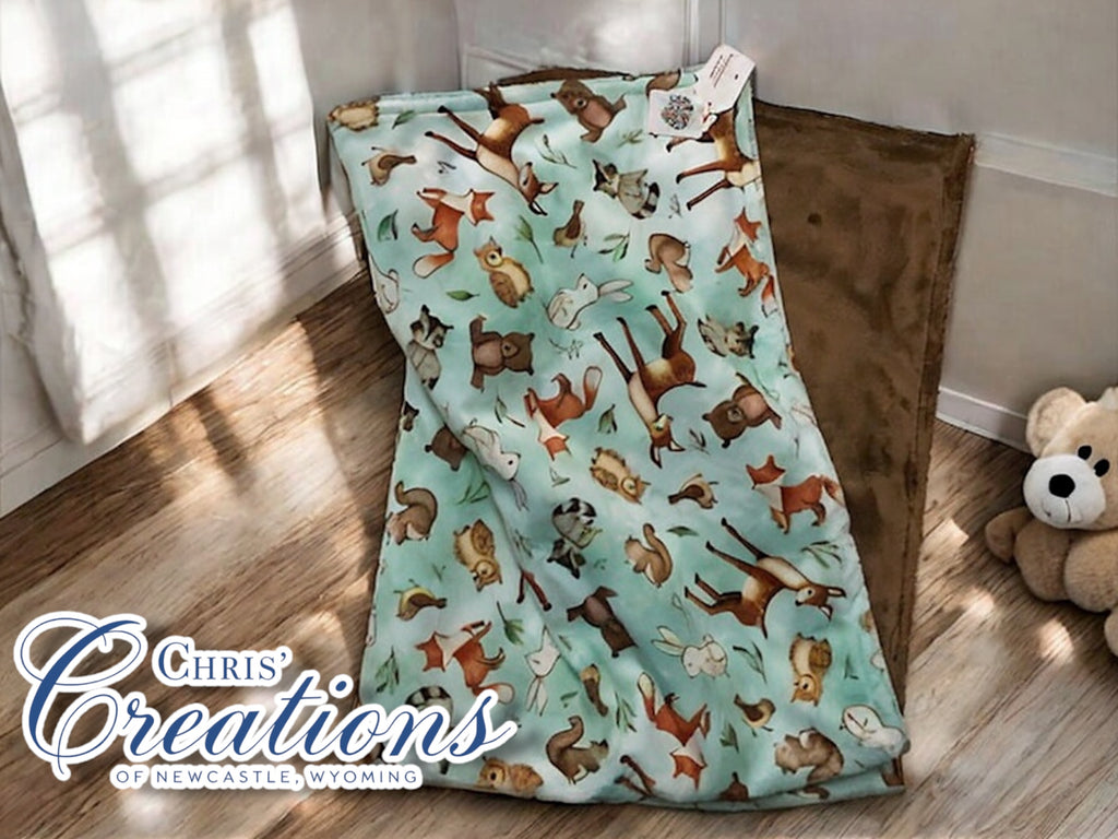 CUDDLE BLANKET Forest Animals (Aqua & Tan)