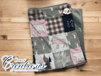 CUDDLE BLANKET Wildlife Patchwork (Pink, Gray, Navy)