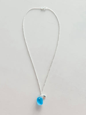 "Shelly Seaglass" Blue Silver Necklace