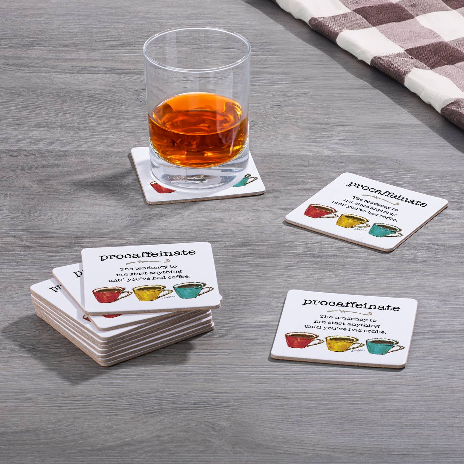 "Pro-caffeinate" Multi-Use Cork Back Paper Bar Coasters