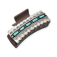 Western flower engraved rectangular grande hair claw