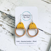 Wood Hoop Earrings:  Mustard Braided
