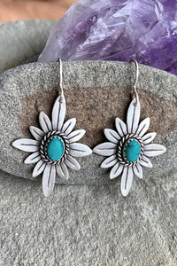 Western Turquoise Flower Shape Hook Earrings