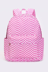 Girls Pink Wavy Checkered Canvas Backpack
