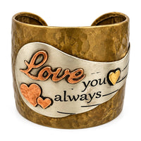 Love You Always Heart Wing Metal Cuff