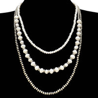 Three Strand Pearl Turquoise Stone Beads Navajo Necklace