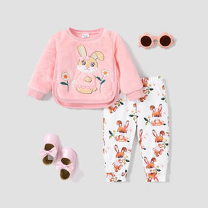 Baby 2pcs Rabbit Asymmetrical Hemline Sweatshirt & Pant Set