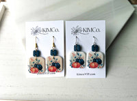 Polymer Clay Earrings -Fall- Navy and Autumn Orange Pumpkin