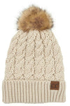 C.C Ribbed Knit Beanie With Pom