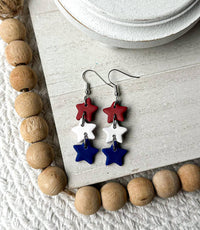 Polymer Clay Earrings - Patriotic Dangle Stars