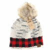 Buffalo Check Mixed Print Fur Pom C.C Beanie HAT2083