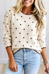 Round Neck Polka Dot Long Sleeve Casual Shift Sweater