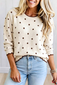 Round Neck Polka Dot Long Sleeve Casual Shift Sweater
