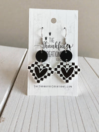Handmade Checkered Heart Earrings
