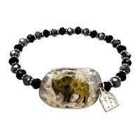 Farm Animal Buffalo Crystal Beaded Stretch Bracelet